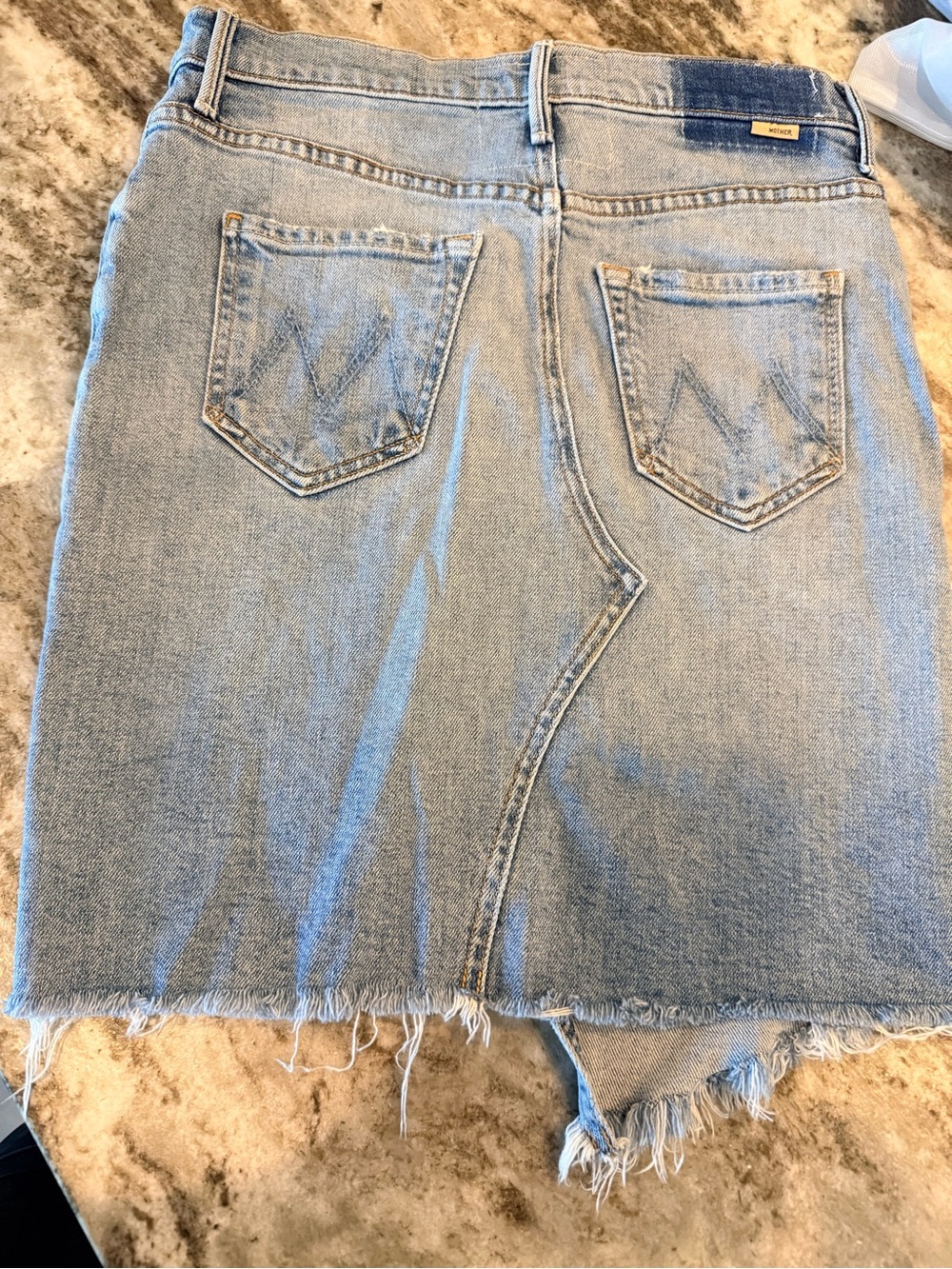 MOTHER Light Blue Denim Frayed-Hem Mini Skirt